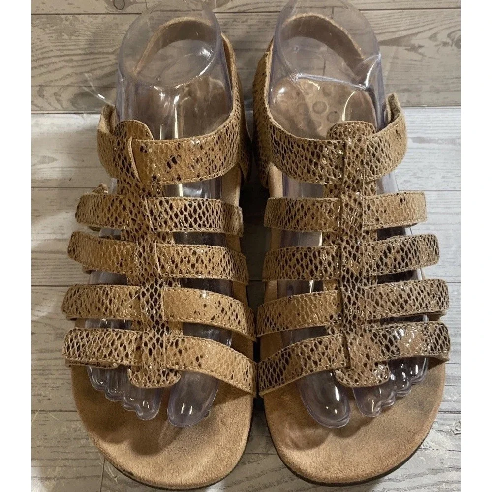 Vionic Harissa Sandals Womens Size 6.5 Brown Tan Snake Print Comfort Strappy - Picture 3 of 9